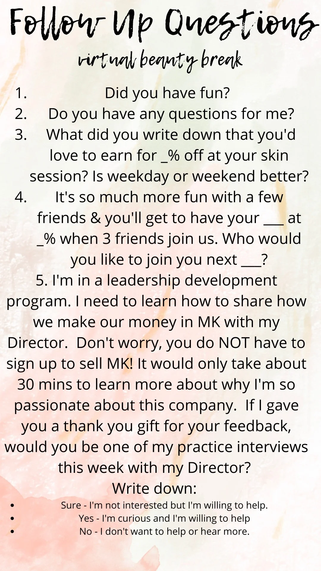 Virtual Party Followup Questions